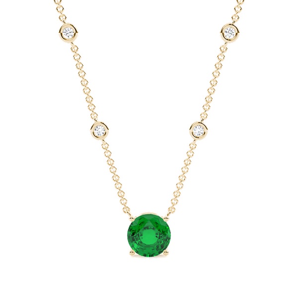 Emerald Solitaire Pendant with Diamond Chain