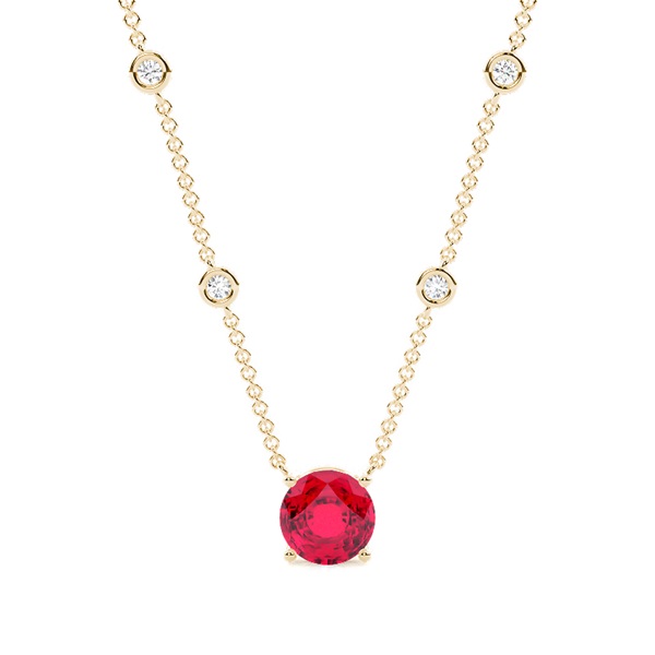 Ruby Solitaire Pendant with Diamond Chain