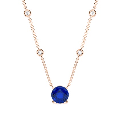 Blue Sapphire Solitaire Pendant with Diamond Chain