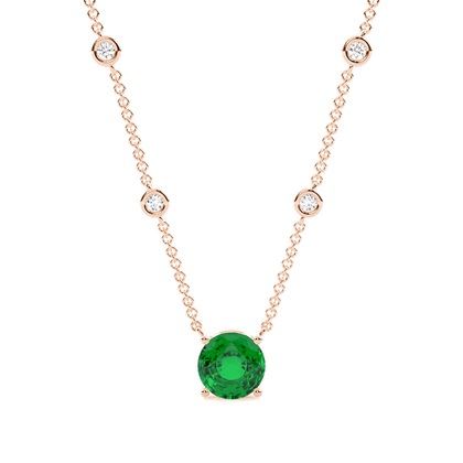 Emerald Solitaire Pendant with Diamond Chain