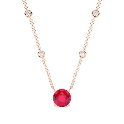 Ruby Solitaire Pendant with Diamond Chain