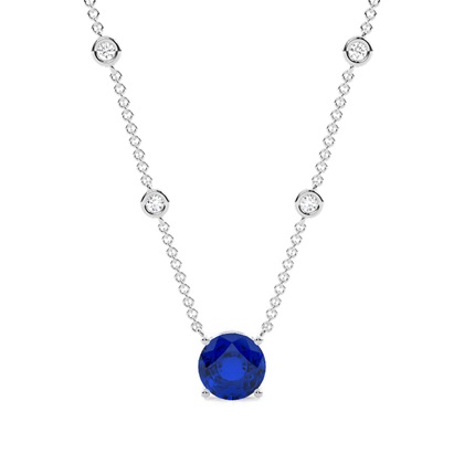 Blue Sapphire Solitaire Pendant with Diamond Chain