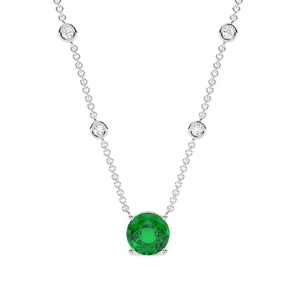 Emerald Solitaire Pendant with Diamond Chain