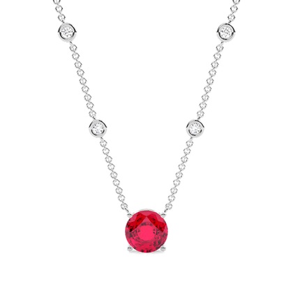 Ruby Solitaire Pendant with Diamond Chain