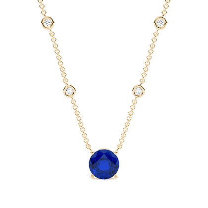 Blue Sapphire Solitaire Pendant with Diamond Chain