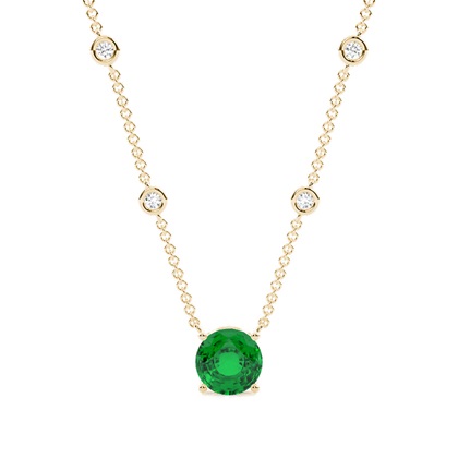 Emerald Solitaire Pendant with Diamond Chain