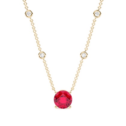 Ruby Solitaire Pendant with Diamond Chain