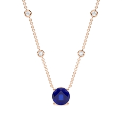 Blue Sapphire Solitaire Pendant with Diamond Chain