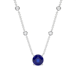 Blauer Saphir Solitär Anhänger mit Diamant Kette