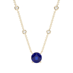 Blue Sapphire Solitaire Pendant with Diamond Chain