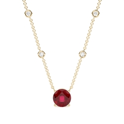 Ruby Solitaire Pendant with Diamond Chain