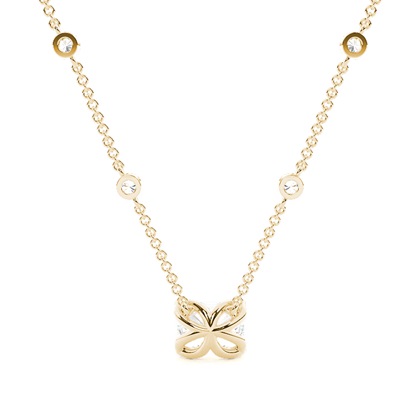 Solitär-Anhänger im Floralen-Look mit Diamantkette