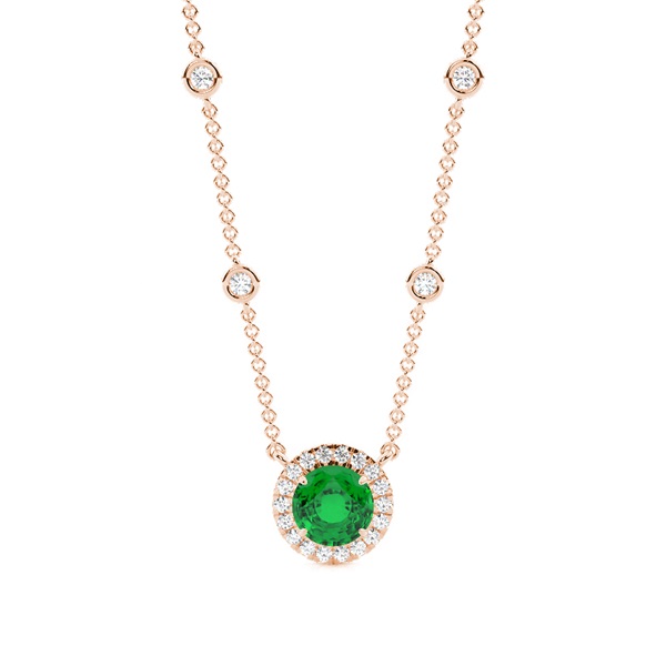Emerald Halo Pendant with Diamond Chain