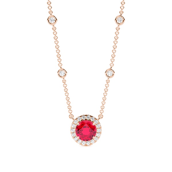 Ruby Halo Pendant with Diamond Chain