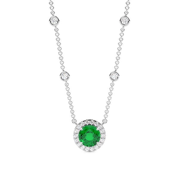 Emerald Halo Pendant with Diamond Chain
