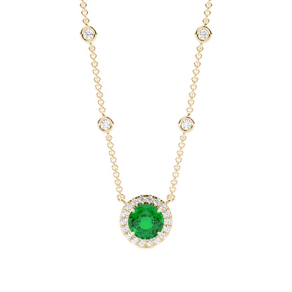 Emerald Halo Pendant with Diamond Chain
