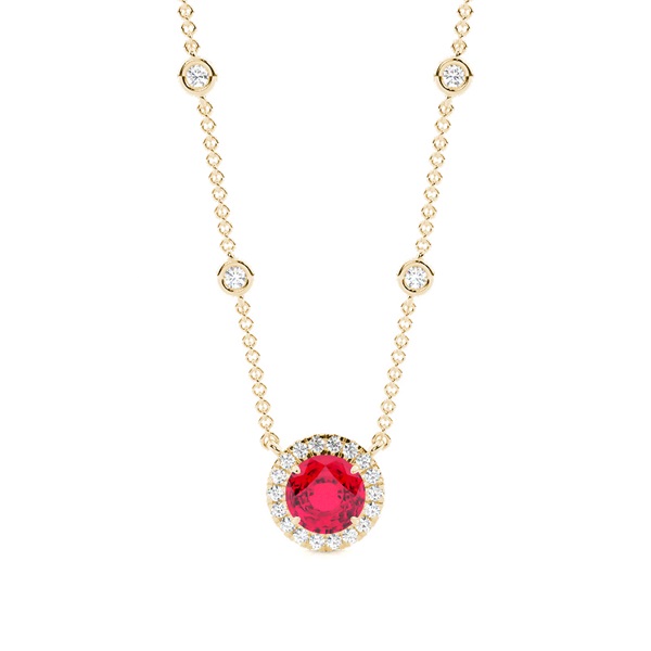 Ruby Halo Pendant with Diamond Chain