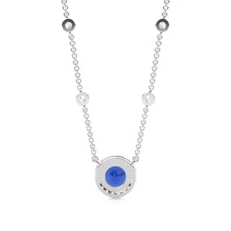 Blue Sapphire Halo Pendant with Diamond Chain