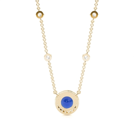 Blue Sapphire Halo Pendant with Diamond Chain