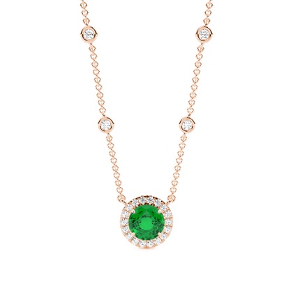 Emerald Halo Pendant with Diamond Chain