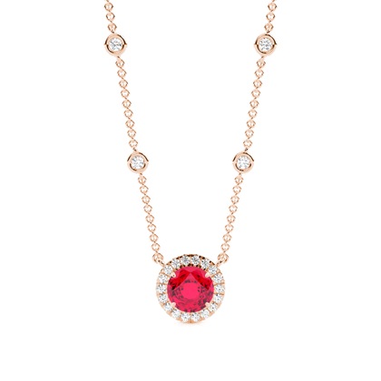 Ruby Halo Pendant with Diamond Chain