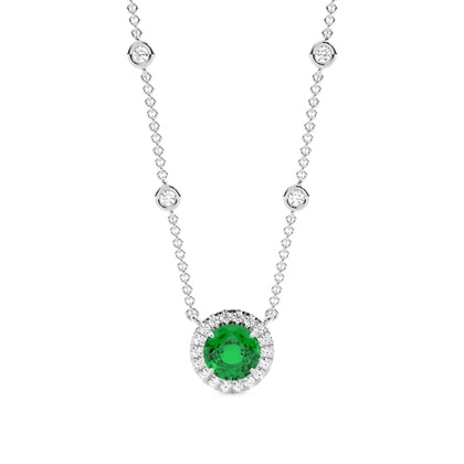 Emerald Halo Pendant with Diamond Chain