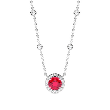 Ruby Halo Pendant with Diamond Chain