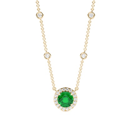 Emerald Halo Pendant with Diamond Chain
