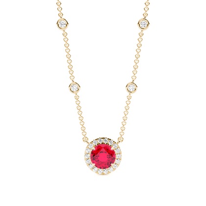Ruby Halo Pendant with Diamond Chain