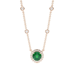 Emerald Halo Pendant with Diamond Chain