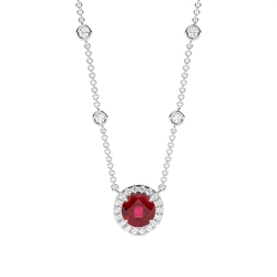 Rubin Halo Anhänger mit Diamant Kette