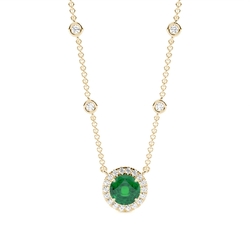 Emerald Halo Pendant with Diamond Chain