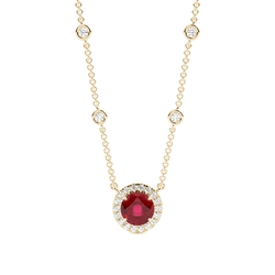 Ruby Halo Pendant with Diamond Chain