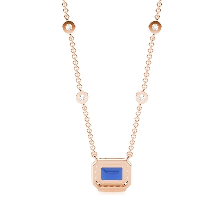 Blauer Saphir Halo Anhänger mit Diamant Kette