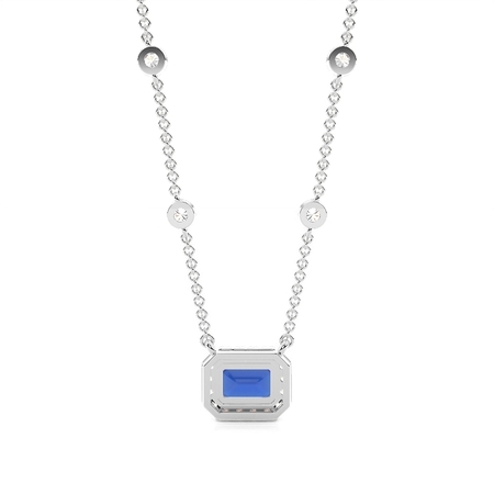 Blauer Saphir Halo Anhänger mit Diamant Kette