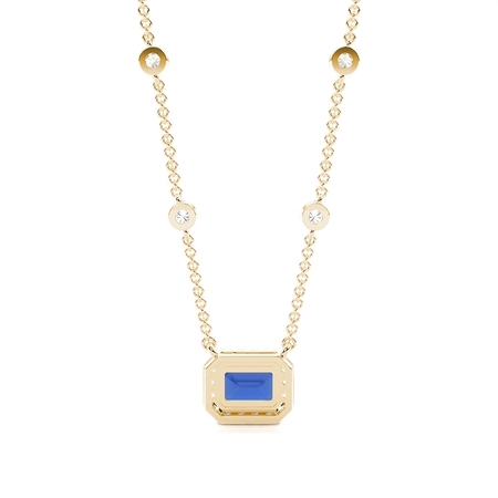 Blauer Saphir Halo Anhänger mit Diamant Kette