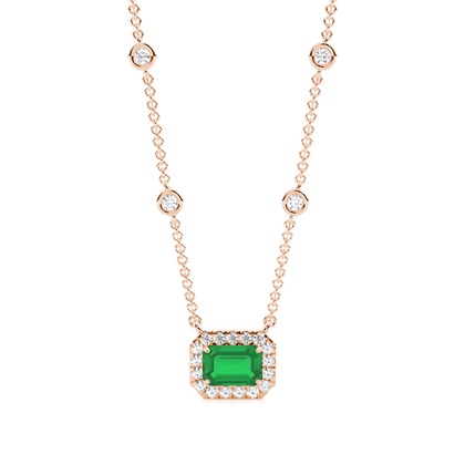 Emerald Halo Pendant with Diamond Chain