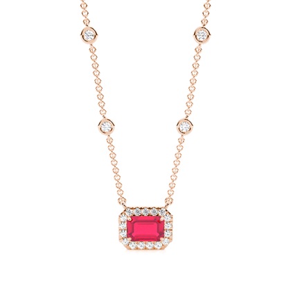 Ruby Halo Pendant with Diamond Chain