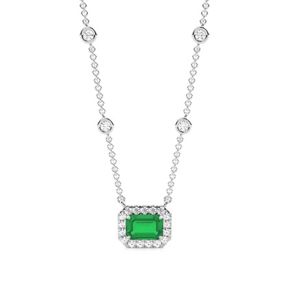 Emerald Halo Pendant with Diamond Chain