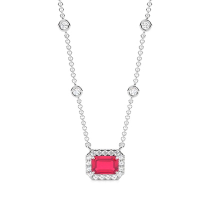 Ruby Halo Pendant with Diamond Chain