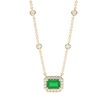 Emerald Halo Pendant with Diamond Chain
