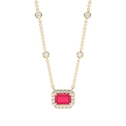 Ruby Halo Pendant with Diamond Chain
