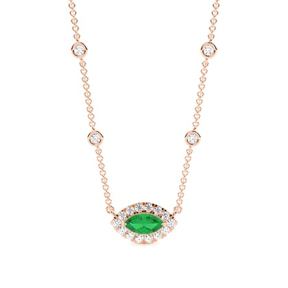 Emerald Halo Pendant with Diamond Chain