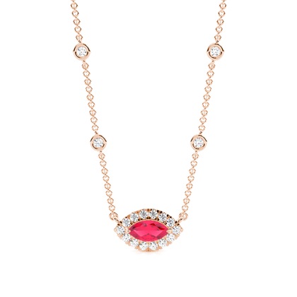Ruby Halo Pendant with Diamond Chain