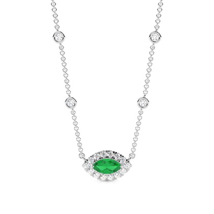 Emerald Halo Pendant with Diamond Chain