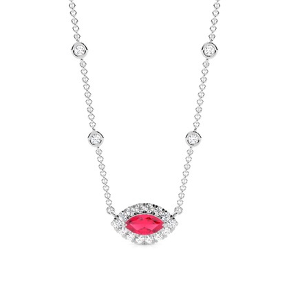 Ruby Halo Pendant with Diamond Chain