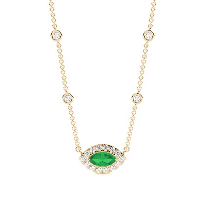 Emerald Halo Pendant with Diamond Chain
