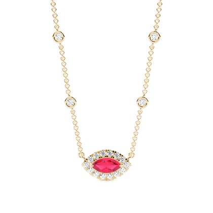 Ruby Halo Pendant with Diamond Chain
