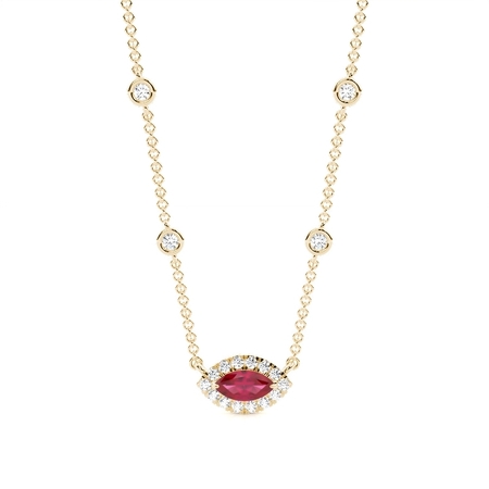 Ruby Halo Pendant with Diamond Chain