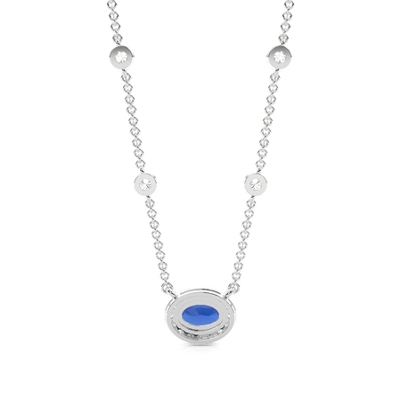 Blauer Saphir Halo Anhänger mit Diamant Kette